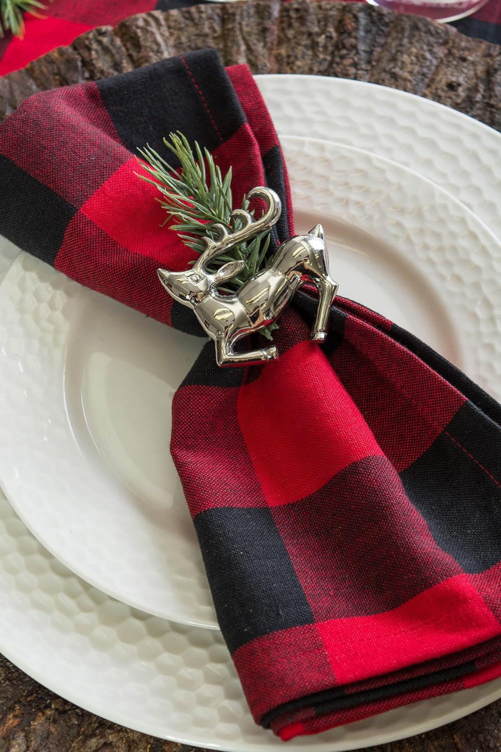 Buffalo Check Collection, Classic Farmhouse Tabletop Set, Napkin Set, 20X20", Red & Black, 6 Piece